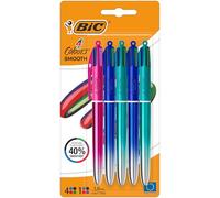 BIC Stylo bille 4 Couleurs Smooth Gradient rétractable Pointe 1 mm écriture moyenne Pochette de 5