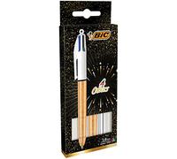 BIC – Stylo à bille 4 couleurs – Lot de 3 (2 dorés givrés, 1 argenté métallisé) pointe 1 mm