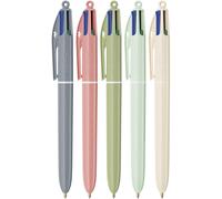 BIC 4 couleurs Stylo bille rétractable pointe moyenne 1 mm - Corps Minéral - Etui de 5