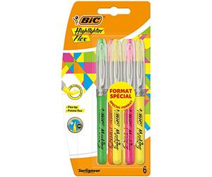 BIC 9442121 Flex Lot de 6 Surligneurs pointe flexible Couleurs Assorties