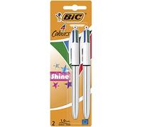 BIC 950639 4 Colours Shine Lot de 2 Stylos Bille 1 mm corps Argent