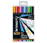 BIC 953034 Intensity Lot de 10 Stylos feutre à pointe fine d'encre à base d'écriture 0,4 mm Couleurs Assorties