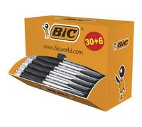BIC Atlantis Classic Stylo bille rétractable avec grip - pointe moyenne 1 mm - Noir - Boîte de 30 + 6 OFFERTS
