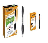 BIC Atlantis Classic Stylos-Bille Rétractables Pointe Moyenne (1,0 mm) - Noir, Boîte de 12 & Matic Original Porte-Mines 0,7 mm HB, Facile à utiliser, Pour l'Ecole, Boîte de 12