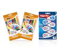 BIC Bundle of Cristal Multicolour Stylos-Bille Pointe Large (1,6 mm) - Couleurs Assorties, Lot de 2 Pochettes de 10 + Tipp-Ex Mini Pocket Mouse Rubans correcteurs - Lot de 6