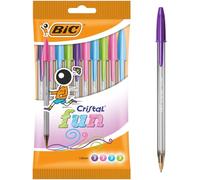 BIC Cristal Fun Stylos-Bille Pointe Large (1,6 mm) - Écriture Large et Intense - Couleurs Assorties, Pochette de 10