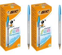 BIC Cristal Fun Stylos-Bille Pointe Large (1,6 mm) - Turquoise, Boîte de 20 (Lot de 2)