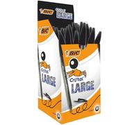 BIC Cristal Large - Stylos-Bille avec Pointe Large (1,6 mm) - Encre Fluide - Couleur Noire, Boîte de 50