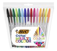 Stylo bille Bic Cristal Multicolour écriture large - Pochette de 15 couleurs assorties