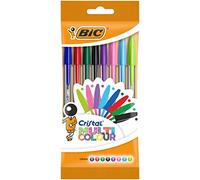 BIC Cristal Multicolour Stylos-Bille Pointe Large (1,6 mm) - Couleurs Assorties, Pochette de 8