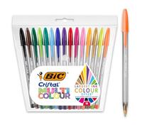 Stylo bille Bic Cristal Multicolour écriture large - Pochette de 15 couleurs assorties