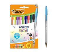 BIC Stylos-bille Cristal Multicolour Pointe 1,6 mm encres classiques, fluo et fantaisie Pack 10