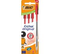 BIC Cristal Original, Clasp, Stylo à bille, Rouge, 4 pièces, Moyen