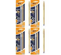 BIC Cristal Original Shine - Stylos-Bille Or et Argent Pointe Moyenne (1,0 mm) - Écriture Fluide et Élégante - Encres Bleue et Noire, Blister de 2 (Lot de 4)