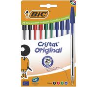 BIC Cristal Original Stylo bille à capuchon - pointe moyenne 1 mm - 4 couleurs assorties - Pochette de 10