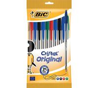 Stylo bille Bic Cristal écriture fine. Pochette de 10 couleurs classiques