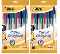 BIC Cristal Original Stylos-Bille - Couleurs Assorties, Un Paquet de 10 (Lot de 2)