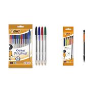 BIC Cristal Original Stylos-Bille - Couleurs Assorties, Un Paquet de 10 & Matic Original Porte-Mines 0,7 mm HB, Facile à utiliser, Pour l'Ecole, au bureau ou à la Maison - Couleurs Assorties