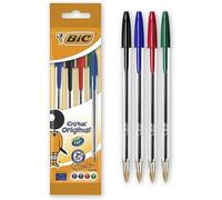 BIC Cristal Original Stylos-Bille Pointe Moyenne (1,0 mm) - Couleurs Assorties, Un Paquet de 4