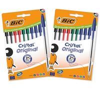 BIC Cristal Original Stylos-Bille Pointe Moyenne (1,0 mm) - Parfait pour l'Ecole et au Bureau - Couleurs Assorties, Lot de 2 Pochettes de 10