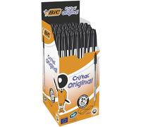 BIC Cristal Original Stylos-Bille Pointe Moyenne (1,0 mm) - Parfait pour l'Ecole et au Bureau) - Noir, Boîte de 50
