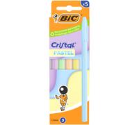 Bic Cristal pastel avec capuchon - Stylo rechargeable - Encre bleue - Pochette 5 corps différents