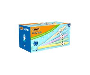 Bic Cristal Pastel Figurines, pack de 20 stylos bille à pointe 1 mm, encre bleue