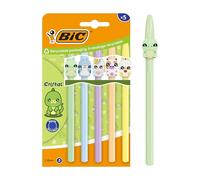 BIC Cristal Pastel Figurines Stylos-bille à pointe moyenne (1,00 mm) Encre bleue - 5 personnages et couleurs de corps assortis, Carton Pack de 5