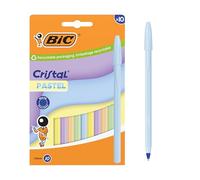 BIC Cristal Pastel Stylos-Bille Pointe Moyenne (1,00 mm) Encre bleue rechargeable - Corps pastel assortis, boîte de 10