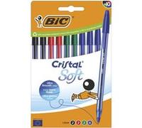 BIC Cristal Soft Stylos-Bille Pointe Moyenne (1,2 mm) avec Encre "Easy Glide" - Couleurs Assorties, Lot de 10 G