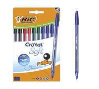 BIC Cristal Soft Stylos-Bille Pointe Moyenne (1,2 mm) - Écriture Douce et Fluide - Couleurs Assorties, Boîte carton de 10