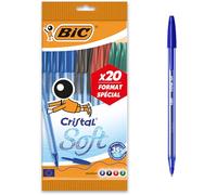 BIC Cristal Soft Stylos-bille Pointe Moyenne (1,2 mm) Édition Spéciale - Couleurs d’encre assorties, pack de 20