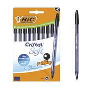BIC Stylos à bille Cristal Soft – Pointe moyenne 1,2 mm, écriture douce – Noir, boîte carton de 10