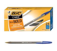 BIC Stylos à bille Cristal Xtra Bold – Pointe 1,6 mm grasse, lot de 24 bleu