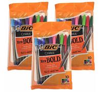 Bic Cristal Xtra-Bold Round Stic Lot de 30 stylos à bille Pointe 1,6 mm pour écriture lumineuse, colorée et vive, couleurs d'encre assorties - Parfait pour la maison, l'école et le bureau