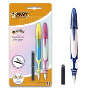BIC EasyClic Stylos-Plume Rechargeables - Décor sans choix possible Blister de 2 + 2 Petites Cartouches d'Encre Bleue
