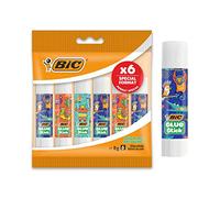 BIC ECOlutions Bâtons de Colle Blanche aux Décors Assortis - 97% d'Ingrédients d'Origine Naturelle et Corps en Matières Recyclées - Poids de 8 g - Pochette Format Spécial de 6