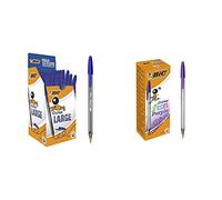 BIC Ecriture Cristal Large Stylos-Bille Pointe Large (1,6 mm) - Encre Fluide - Couleur Bleue, Boîte de 50 & Cristal Fun Stylos-Bille Pointe Large (1,6 mm) - Violet, Boîte de 20