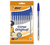 BIC Ecriture Cristal Original Stylos-Bille Pointe Moyenne (1,0 mm) - Encre De Couleur Bleue, Pochette de 10
