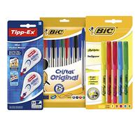 BIC et Tipp-Ex Kit Rentrée des Classes - 10 Stylos-Bille/5 Surligneurs /2 Rubans Correcteurs, Lot de 3
