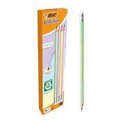 BIC Crayon de papier Evolution PASTEL HB – mine durable et pointe gomme – assorti, boîte de 12