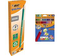 BIC Evolution Original Crayons à Papier avec Gomme Intégrée, Certifiés NF Environnement, Pointe HB, Boîte de 12 & Kids Evolution ECOlutions Crayons de Couleur pour enfants - Etui Carton de 36