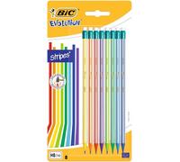BIC Evolution Stripes avec Gomme Crayons à Papier HB avec Gomme Intégrée - Couleurs Assorties, Blister de 8