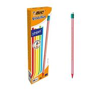 BIC Evolution Stripes avec Gomme - Crayons à Papier HB avec Gomme Intégrée - Couleurs Assorties, Boîte de 12