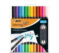 Bic Feutre Dual Brush, 2en1, Étui De 12, Couleurs Assorties