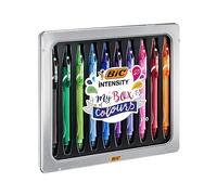 BIC Gel-ocity Quick Dry My Box of Colours - Stylos-Gel Rétractables Séchage Ultra-Rapide - Pointe Moyenne (0,7 mm) - Couleurs Assorties, Boîte Cadeau Métal de 10