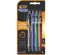 BIC Gel-ocity Quick Dry - Stylos-Gel Rétractables Séchage Ultra-Rapide - Pointe Moyenne (0,7 mm) - Couleurs Assorties, Blister de 4