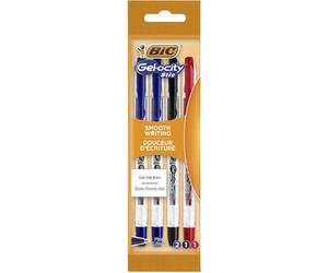BIC Gelocity Stick Lot de 4 stylos à encre gel bleu, noir et rouge