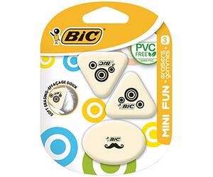 Bic gommes mini fun en caoutchouc synthétique designs blister 2 a lot de 3-blanc