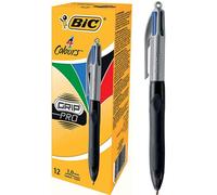 Bic Grip Pro 4 Couleurs Boîte de 12 Stylos Rétractables Corps Gris Foncé
